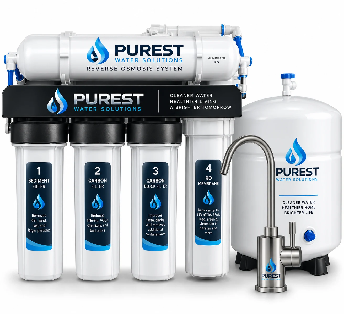 Purest RO under-sink reverse osmosis system with storage tank and faucet