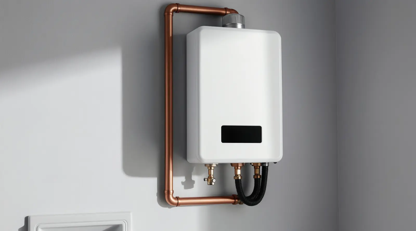 Wall-mounted tankless water heater with copper piping